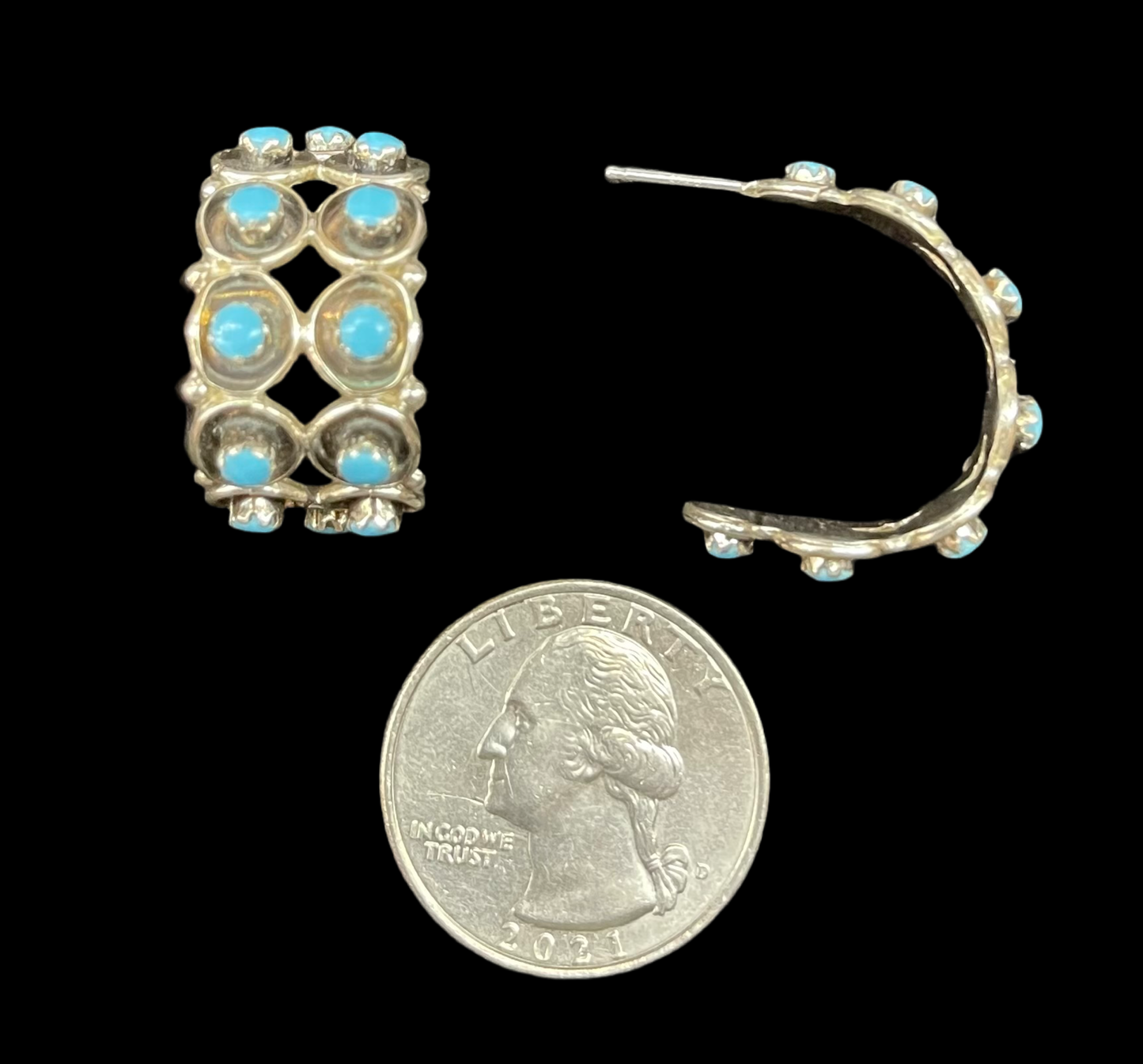 Two Row Sleeping Beauty Turquoise Hoops by Marlinda Booqua, Zuni