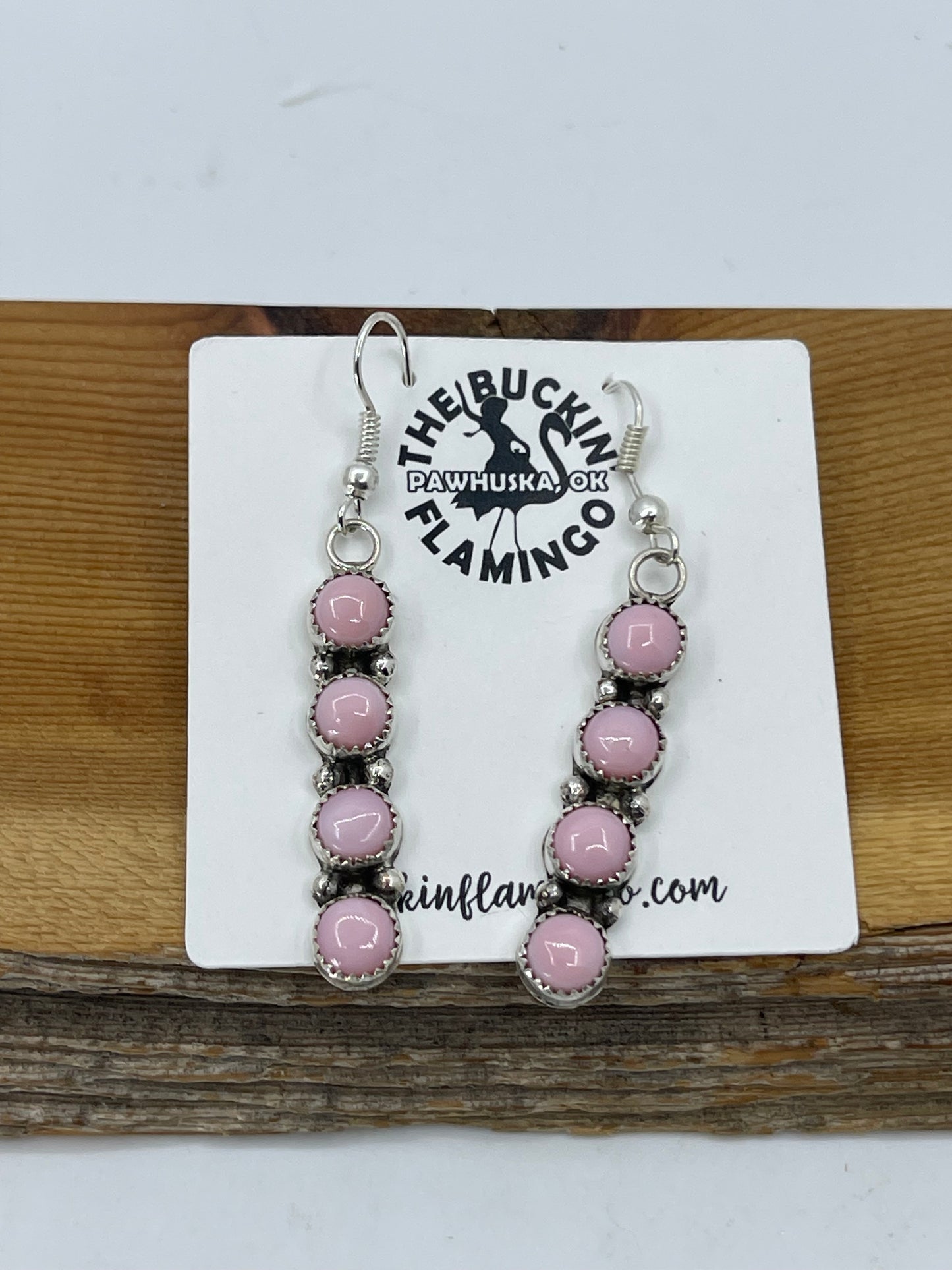 4 Stone Pink Conch Shell Drop Dangle Earrings by Maxine Ramirez, Navajo