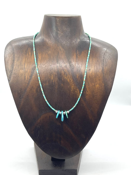 17.5" Tiny Turquosie Heishi Bead Necklace with Teardrop Slabs