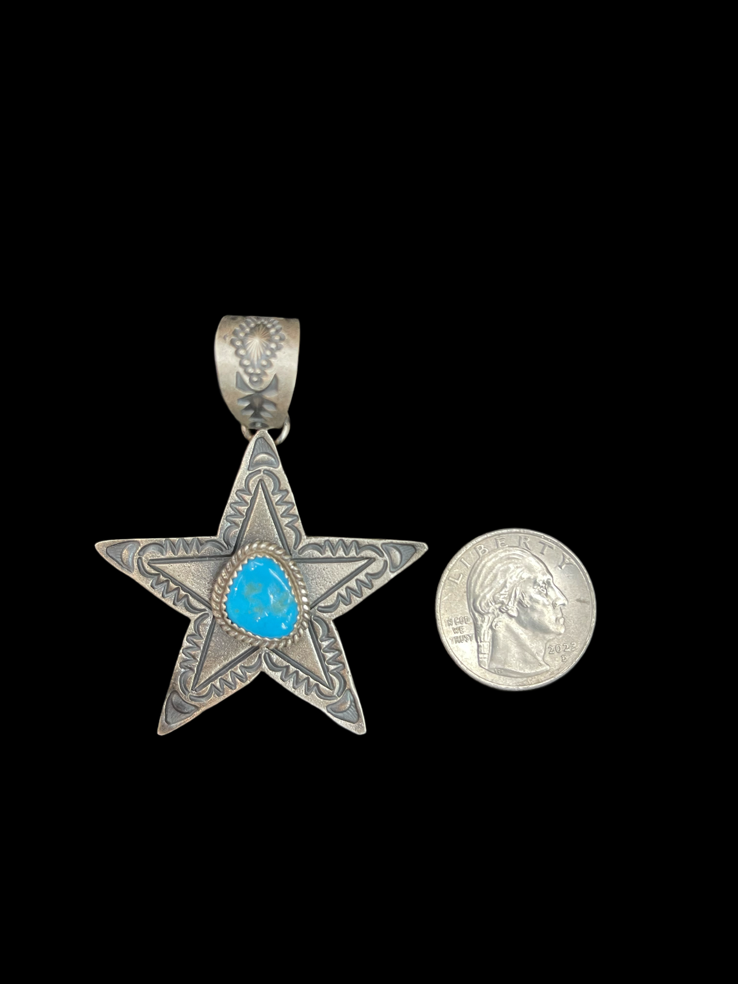 Sleeping Beauty Turquoise on a Silver Star Pendant by Kevin Billah, Navajo