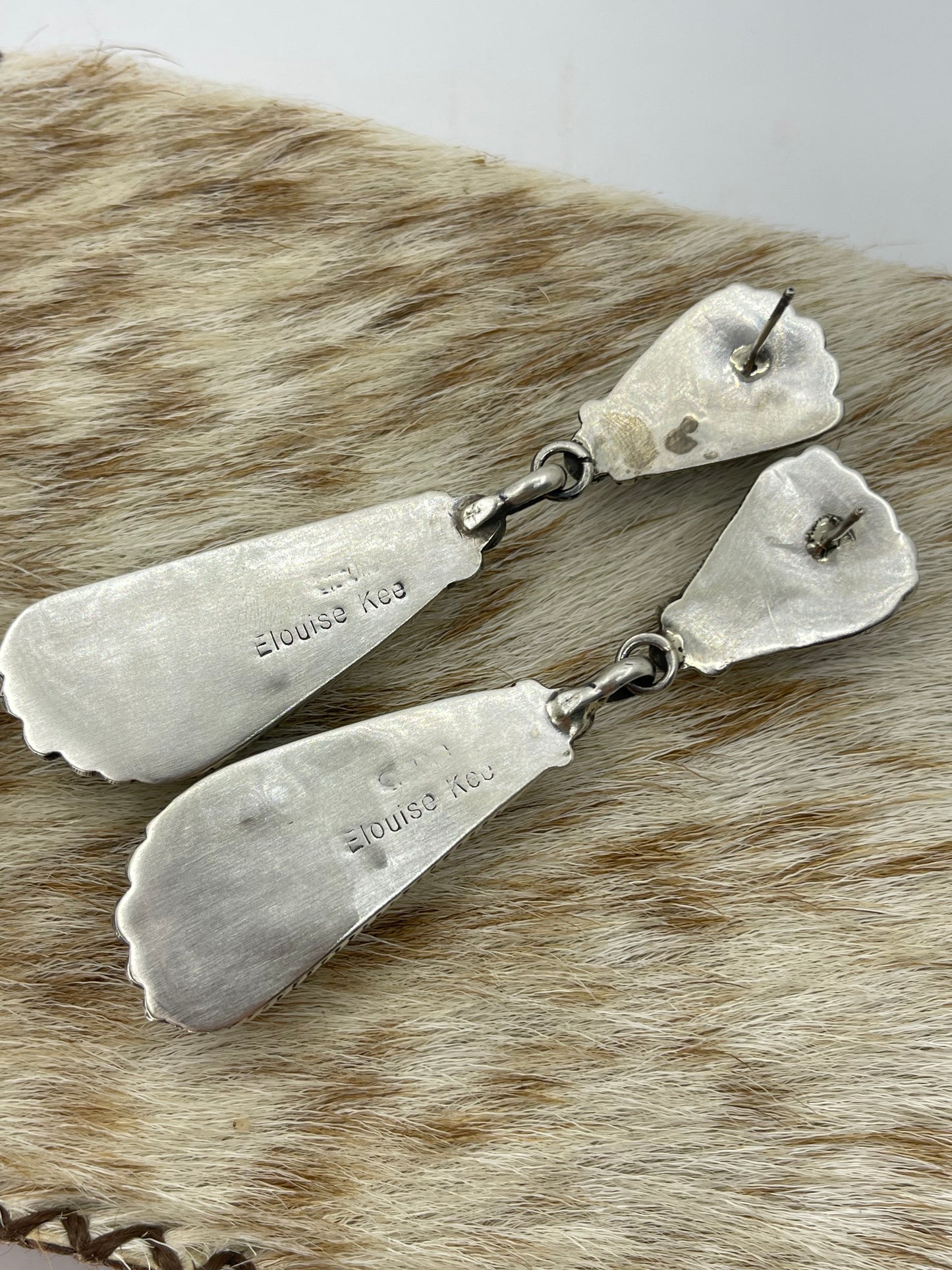 2 Stone Kingman Turquoise Drop Dangle Post Earrings by Elouise Kee, Navajo