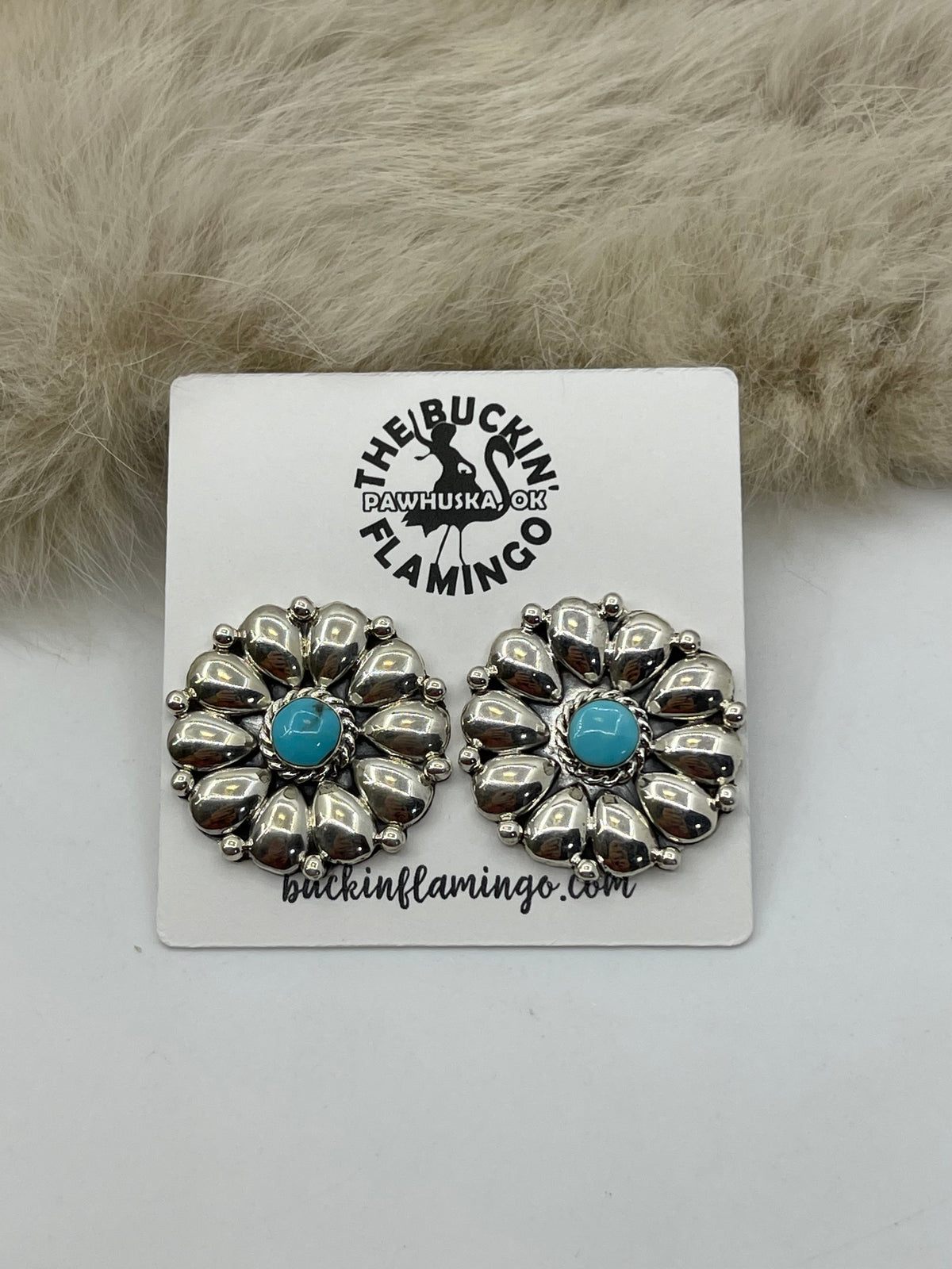 Silver Cluster with Turquoise Earring by Charlene Yazzie, Navajo