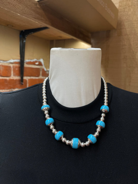 20" 7mm-16mm High Shine Inlaid Turquoise Beads