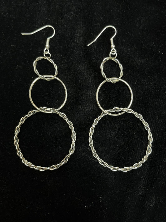 3 1/2" Triple Dangle Silver Earrings