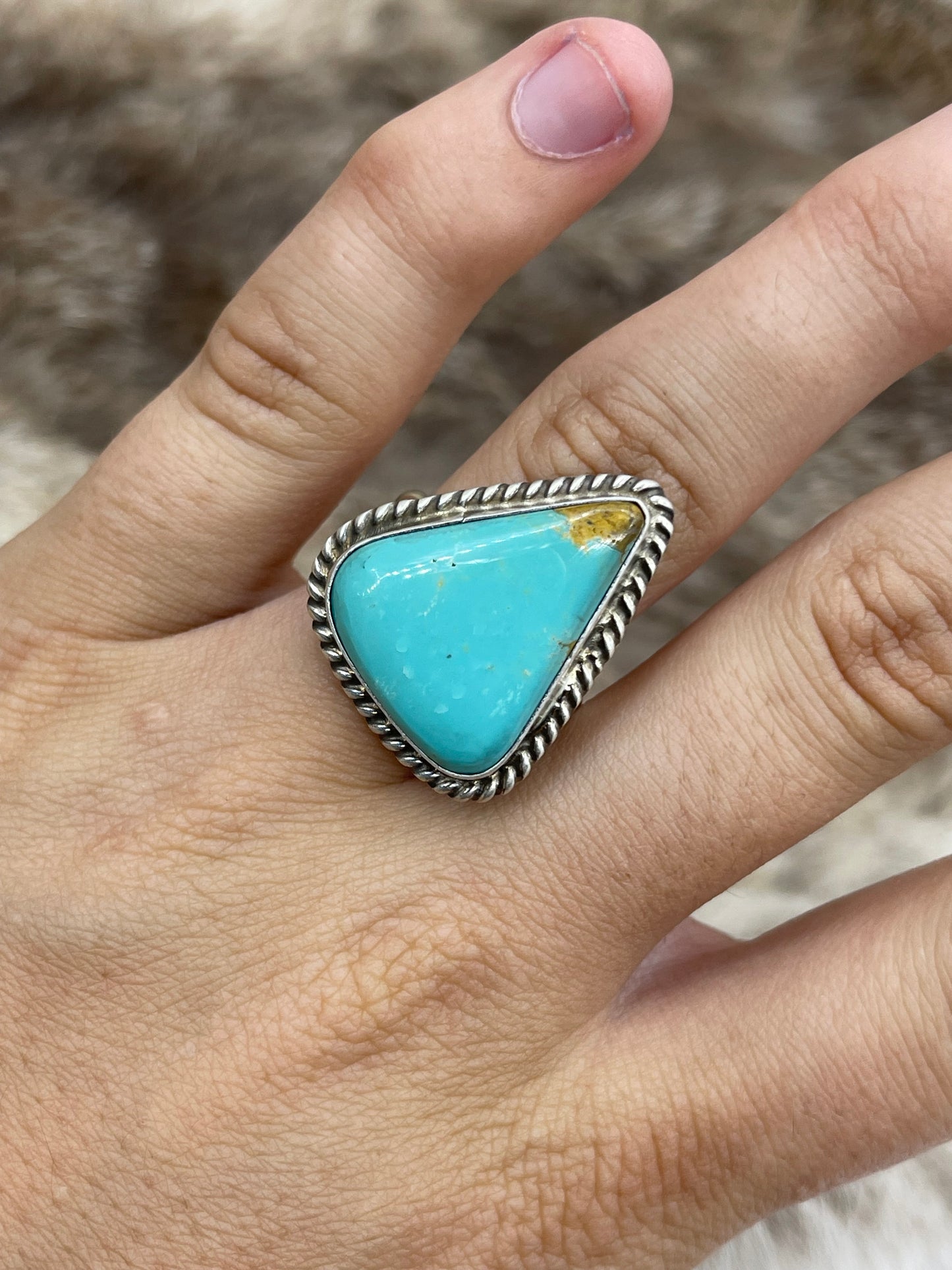 6.0-10.0 #8 Turquoise Adjustable Ring by Larson Chee, Navajo