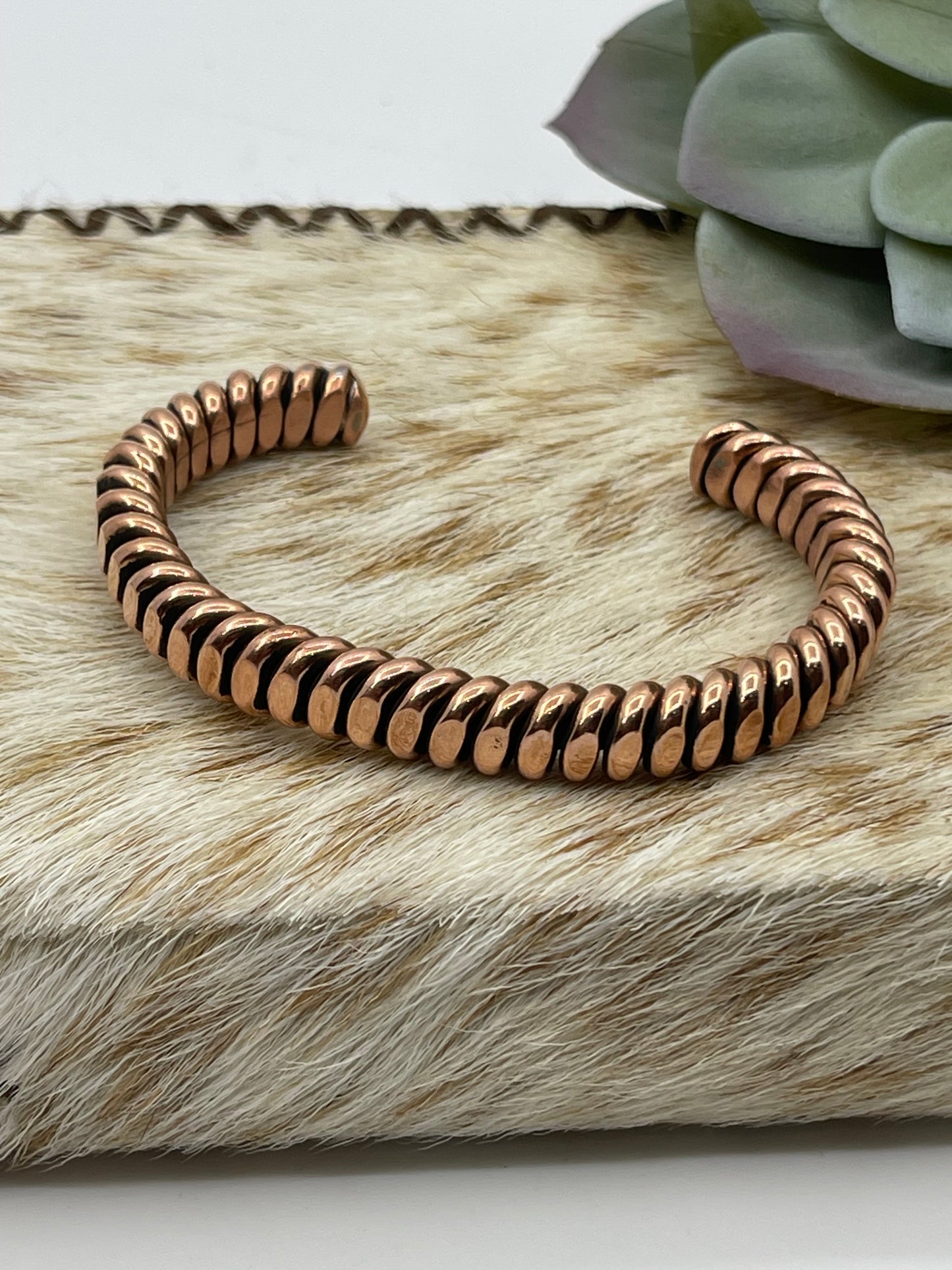 5"-7" Heavy Copper Lobster Tail Style Cuff by Elaine Tahe, Navajo