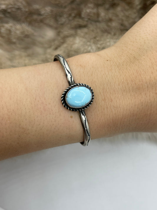 5.5"-7" Single Stone Golden Hills Turquoise Cuff by Donovan Skeet, Navajo