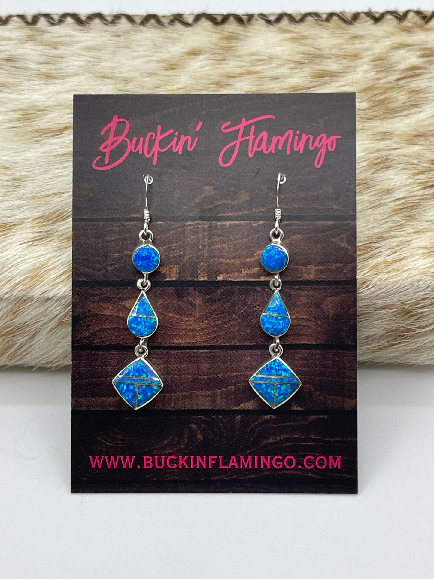 Blue Opal Dangle Earrings by James Manygoats, Navajo