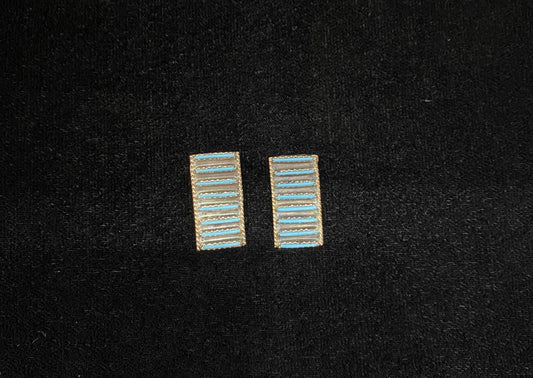 Sleeping Beauty Turquoise Needlepoint Ladder Post Earrings by Ashley Laate, Zuni