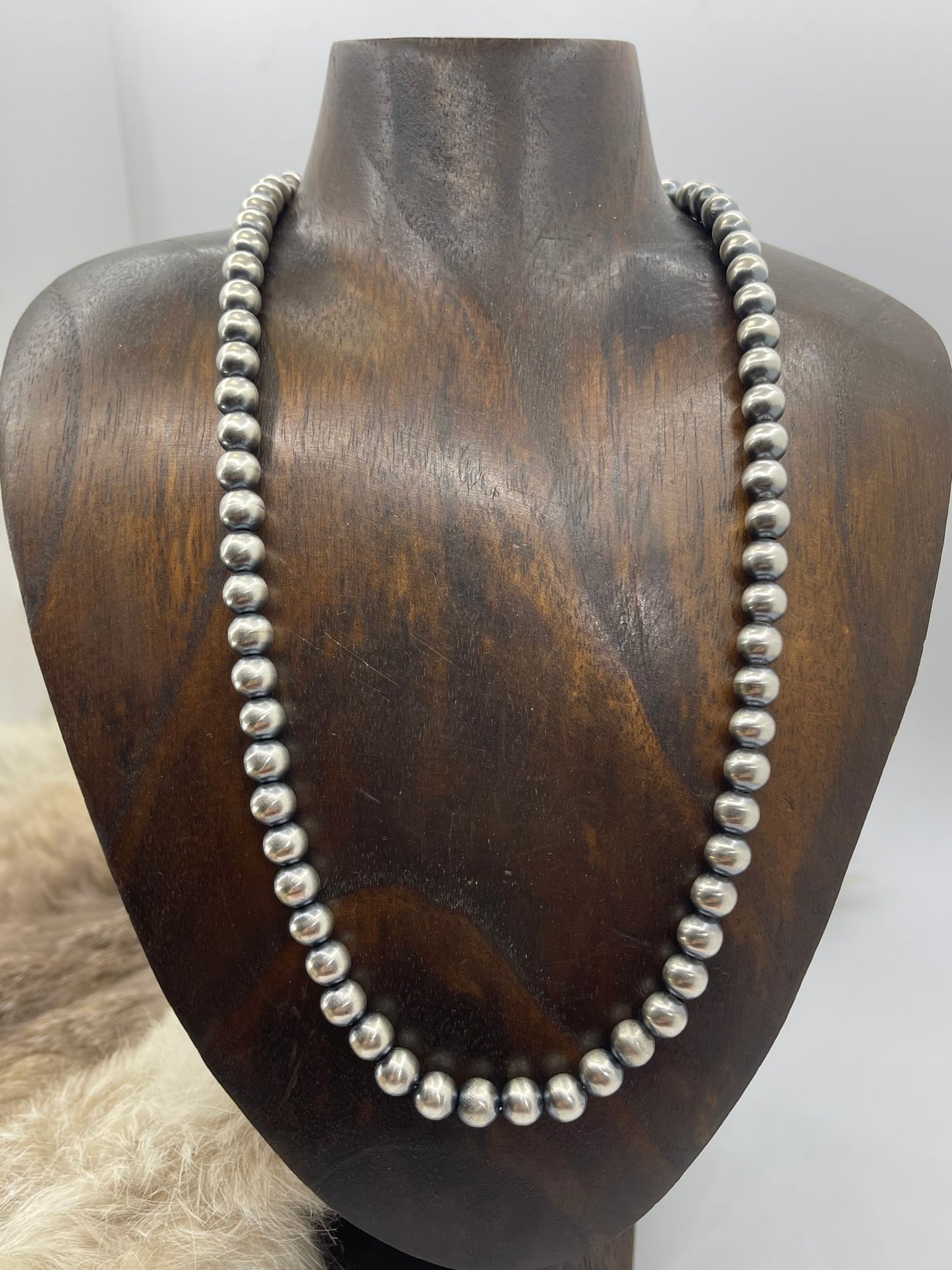 21" 8mm Handmade Navajo Pearls by Bryannen Halwood, Navajo