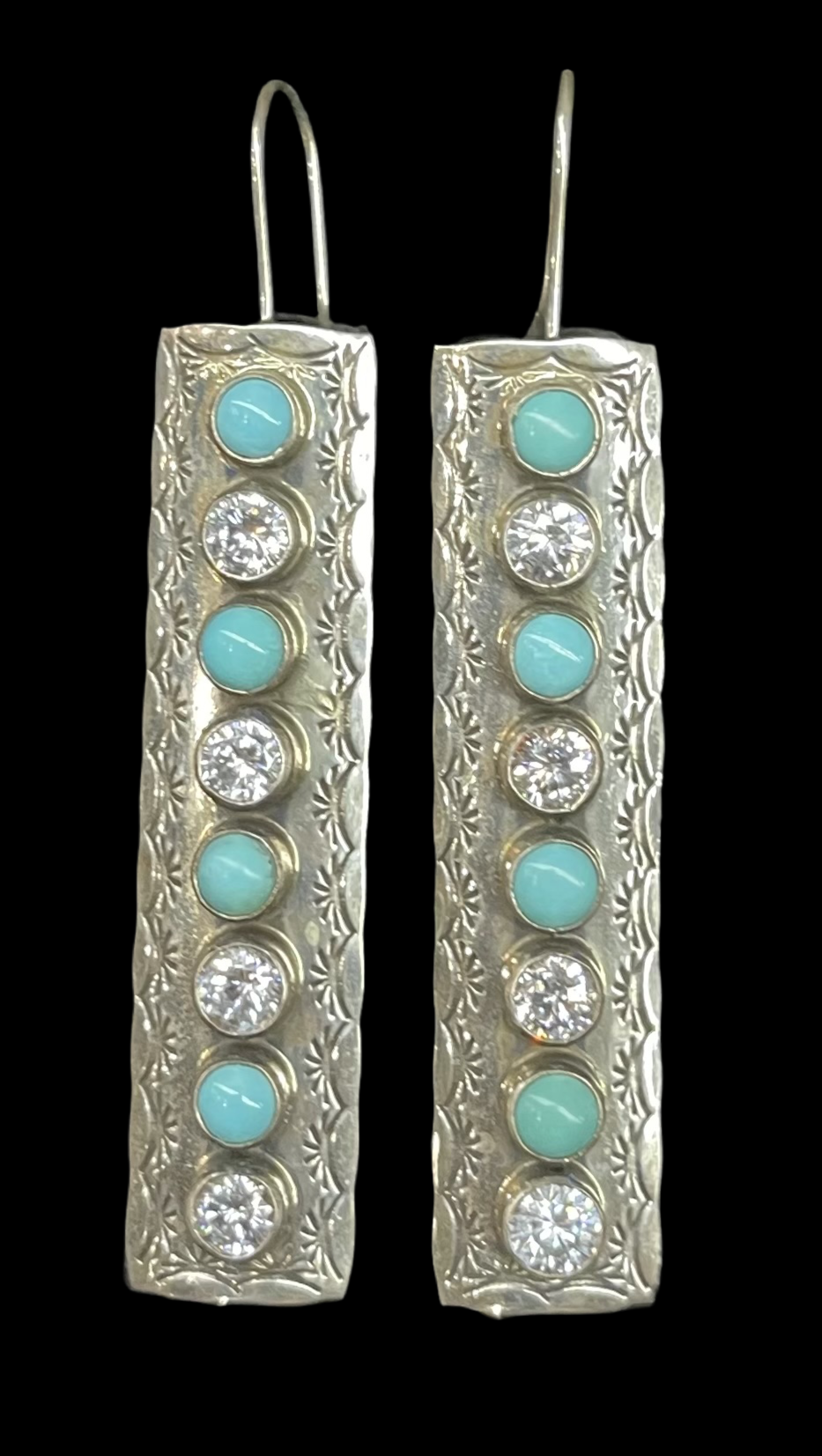 Kingman Turquoise and CZ Crystal Dangle Earrings by Renell Perry, Navajo