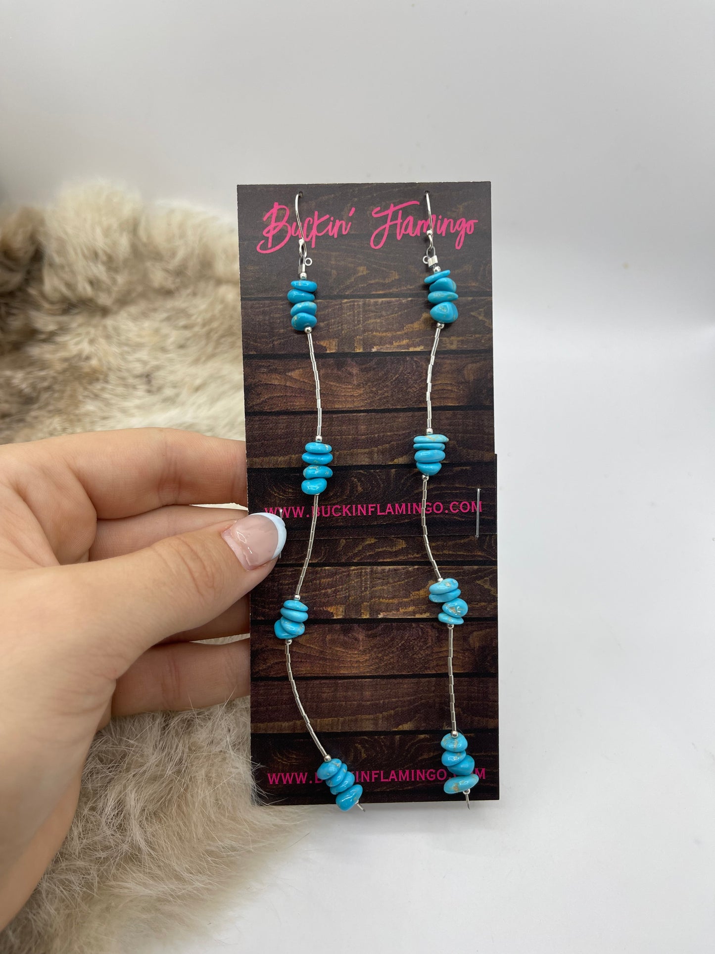 5.5" Hubei Turquoise Dangle Earrings on Liquid Silver
