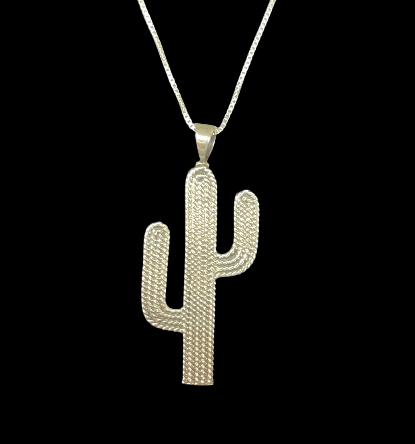 Sterling Silver Cactus on a 14" Box Chain by Louise Joe, Navajo