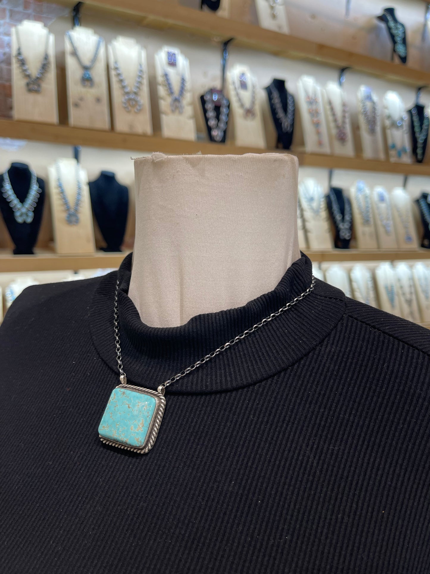 16" #8 Turquoise Square Necklace by Johnny Dixon, Navajo