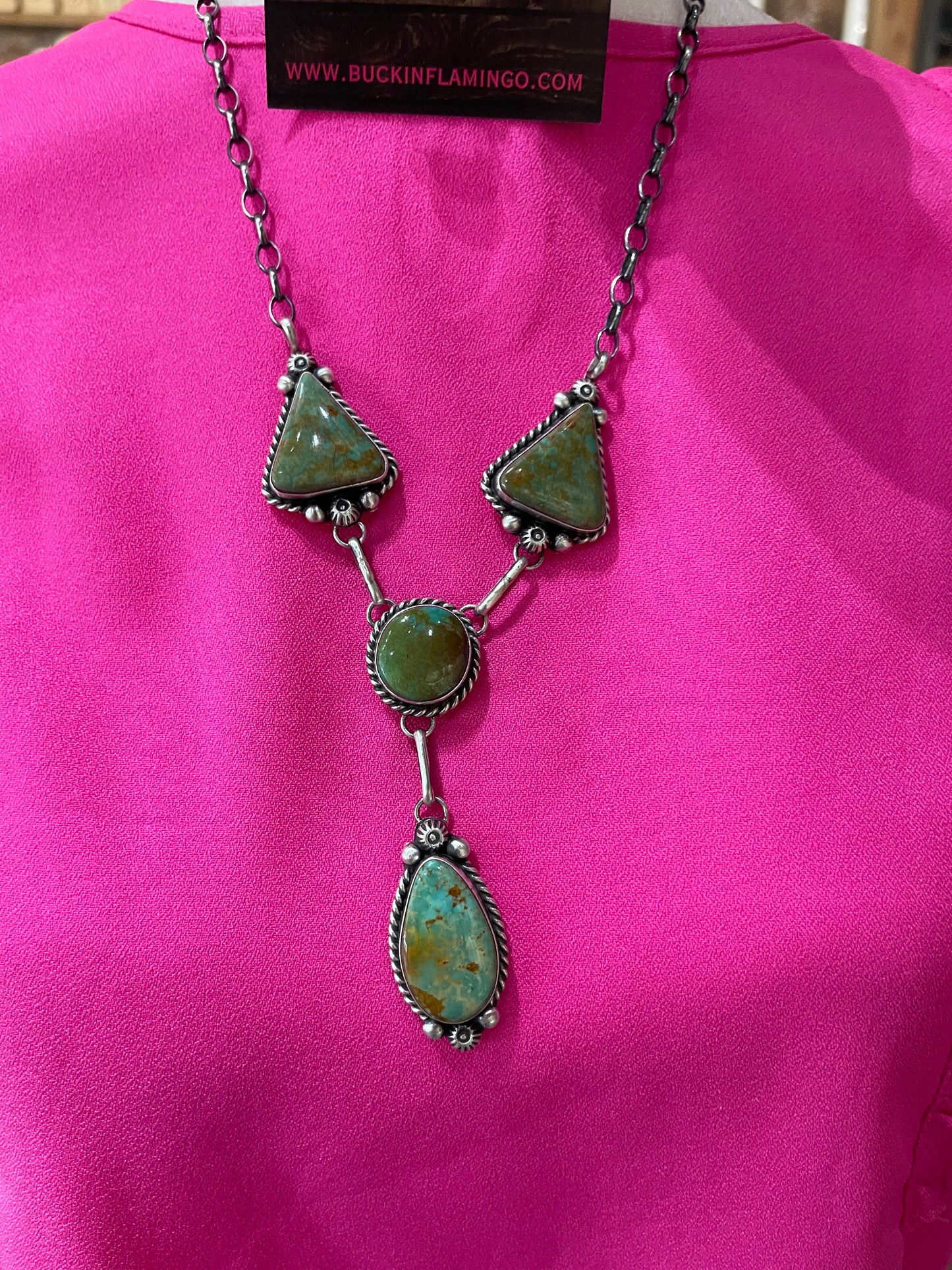 24" Turquoise Lariat Necklace and Dangle Earrings Set by Anne Spencer, Navajo