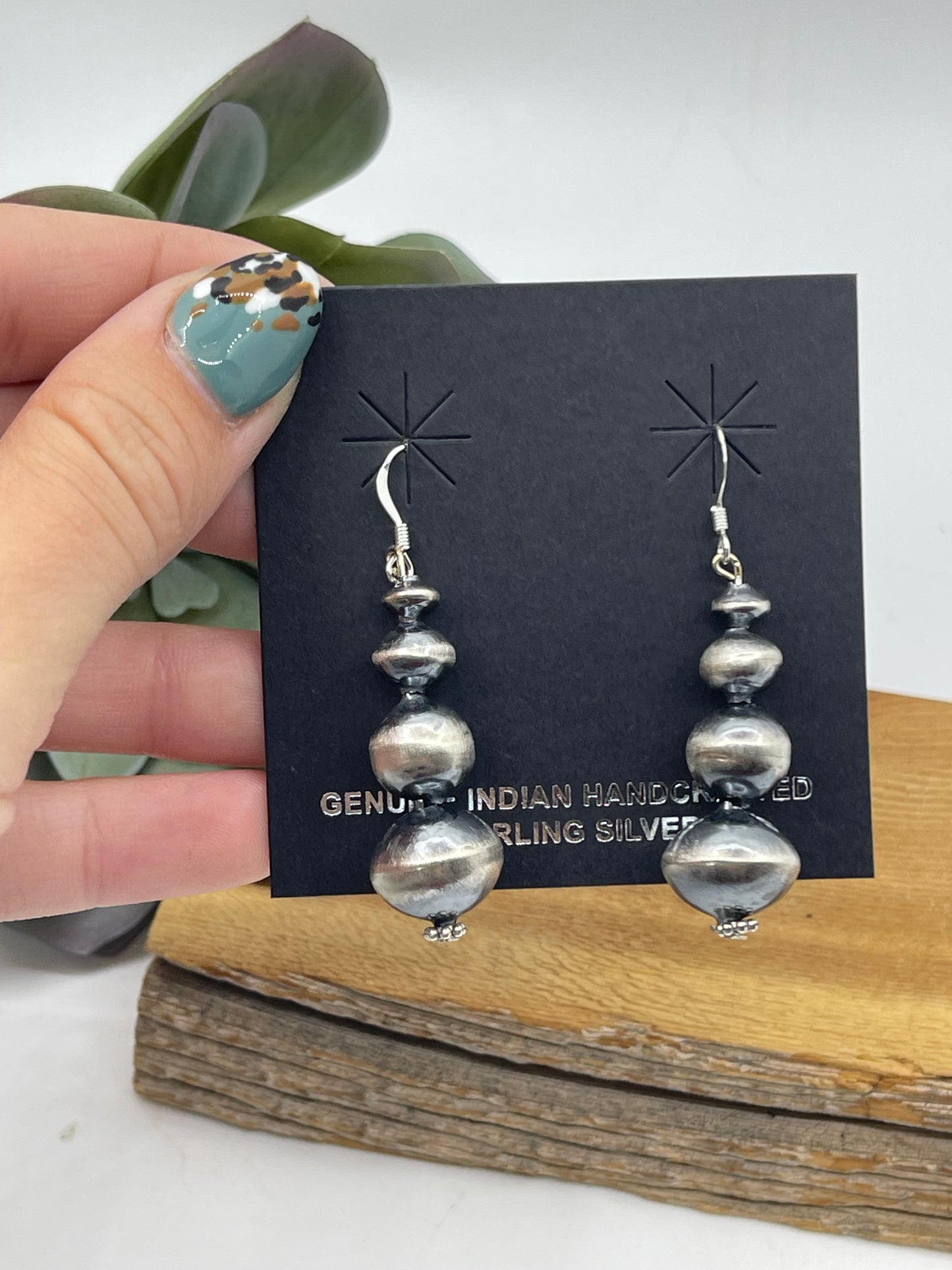 6mm-13mm Handmade Navajo Pearl Dangle Earrings by Treva Jim, Navajo