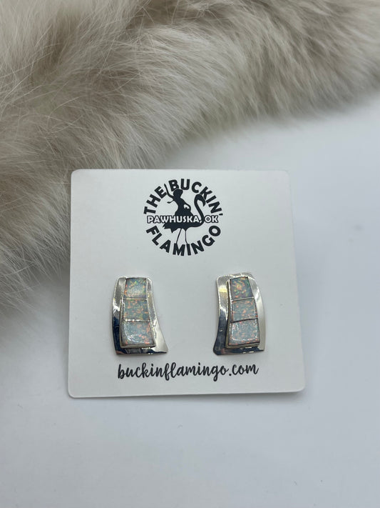 White Opal Post Earrings by Cynthia Johnson, Navajo