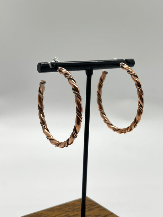 Twisted Copper Hoop Earrings by Elaine Tahe, Navajo