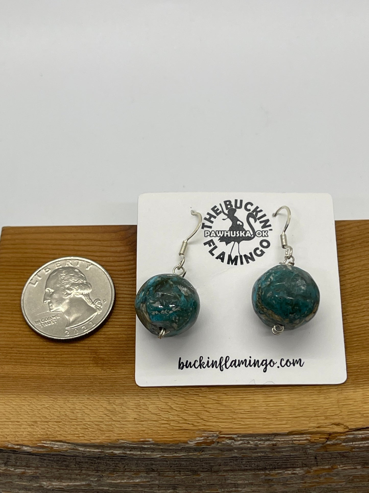19mm Kingman Turquoise Ball Dangle Earrings by Joe and Joe Ann Garcia, Santo Domingo
