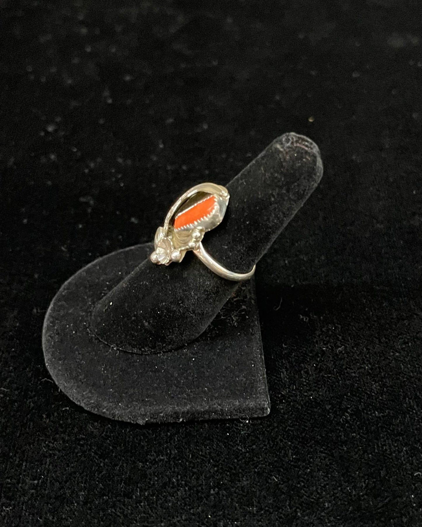 7.0 Red Coral Ring by Helena Martinez, Navajo