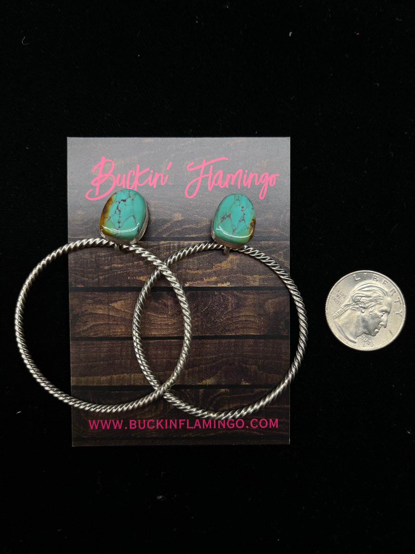 Boulder Ribbon Turquoise Hoop post Earrings by Verley Betone, Navajo