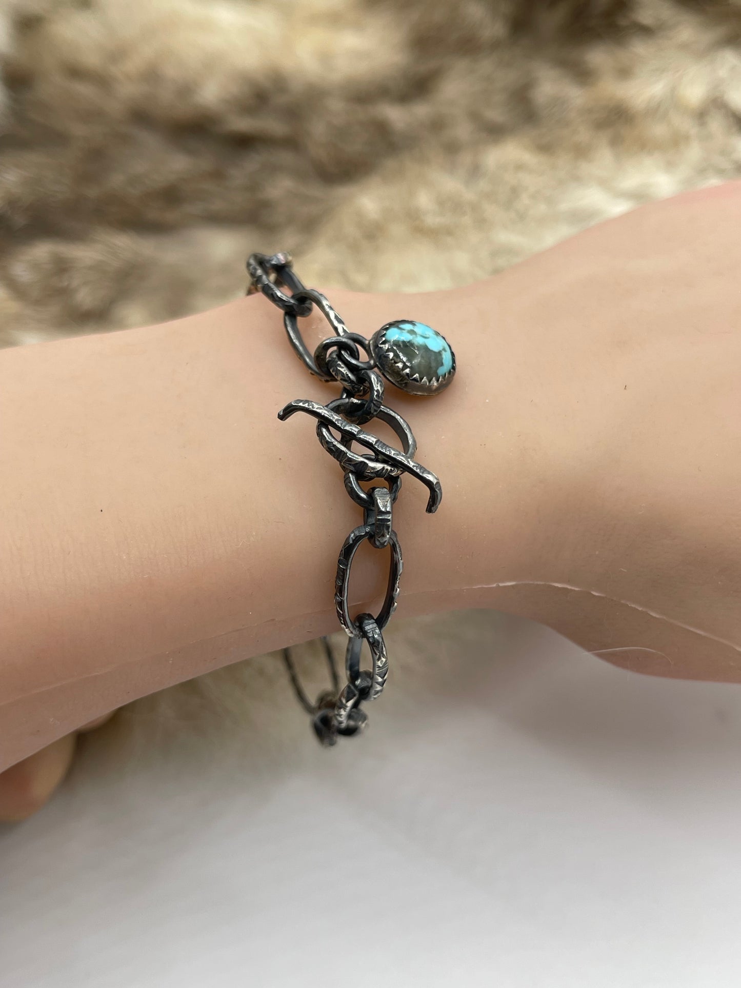 7” Paperclip Chain Bracelet with Turquoise by Bad Bronc