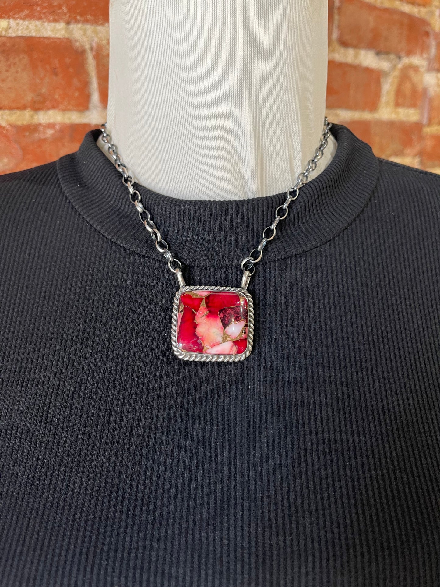 16" Dahlia Rose Square Necklace by Augustine Largo, Navajo