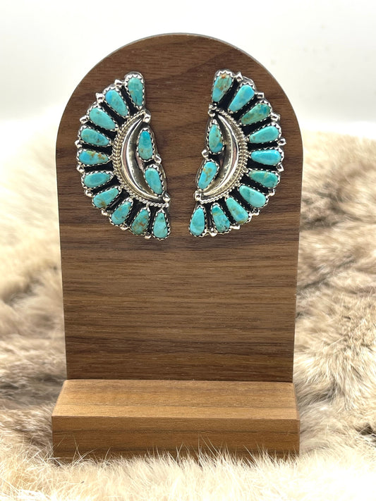 Kingman Turquoise Half Cluster Earrings by Zeita Begay, Navajo