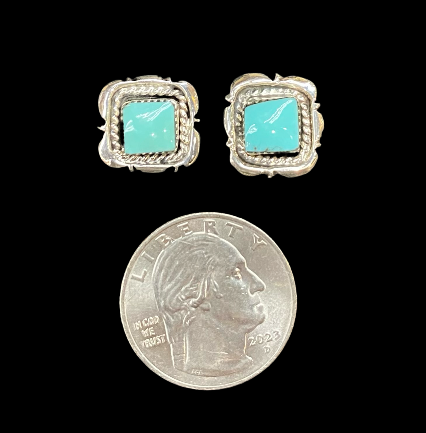 Turquoise Square Post Earrings by Anderson Benally, Navajo