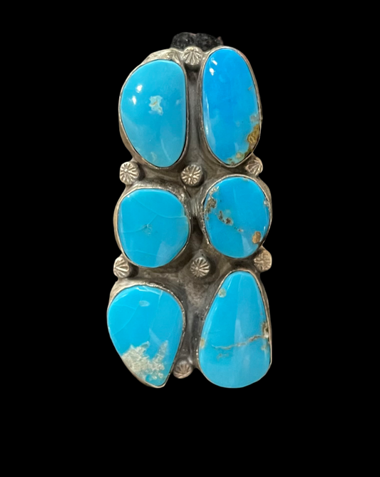 8.0 6 Stone Kingman Turquoise Ring by Gilbert Nez, Navajo