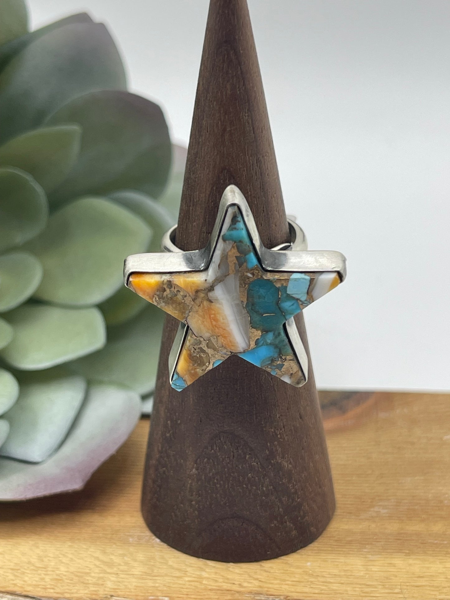 Adjustable Orange Crush Star Ring by Donovan Skeets, Navajo