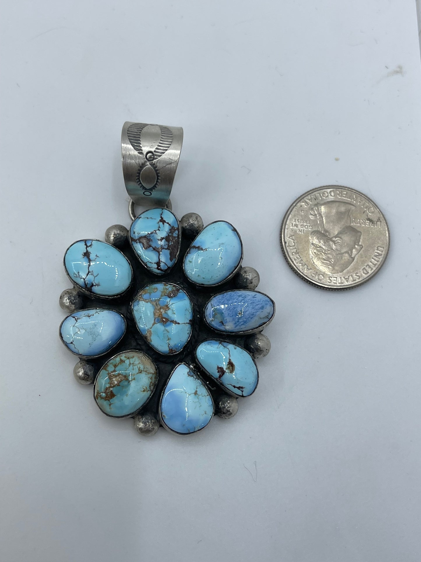 Golden Hills Turquoise Cluster Pendant Stamped P, Navajo