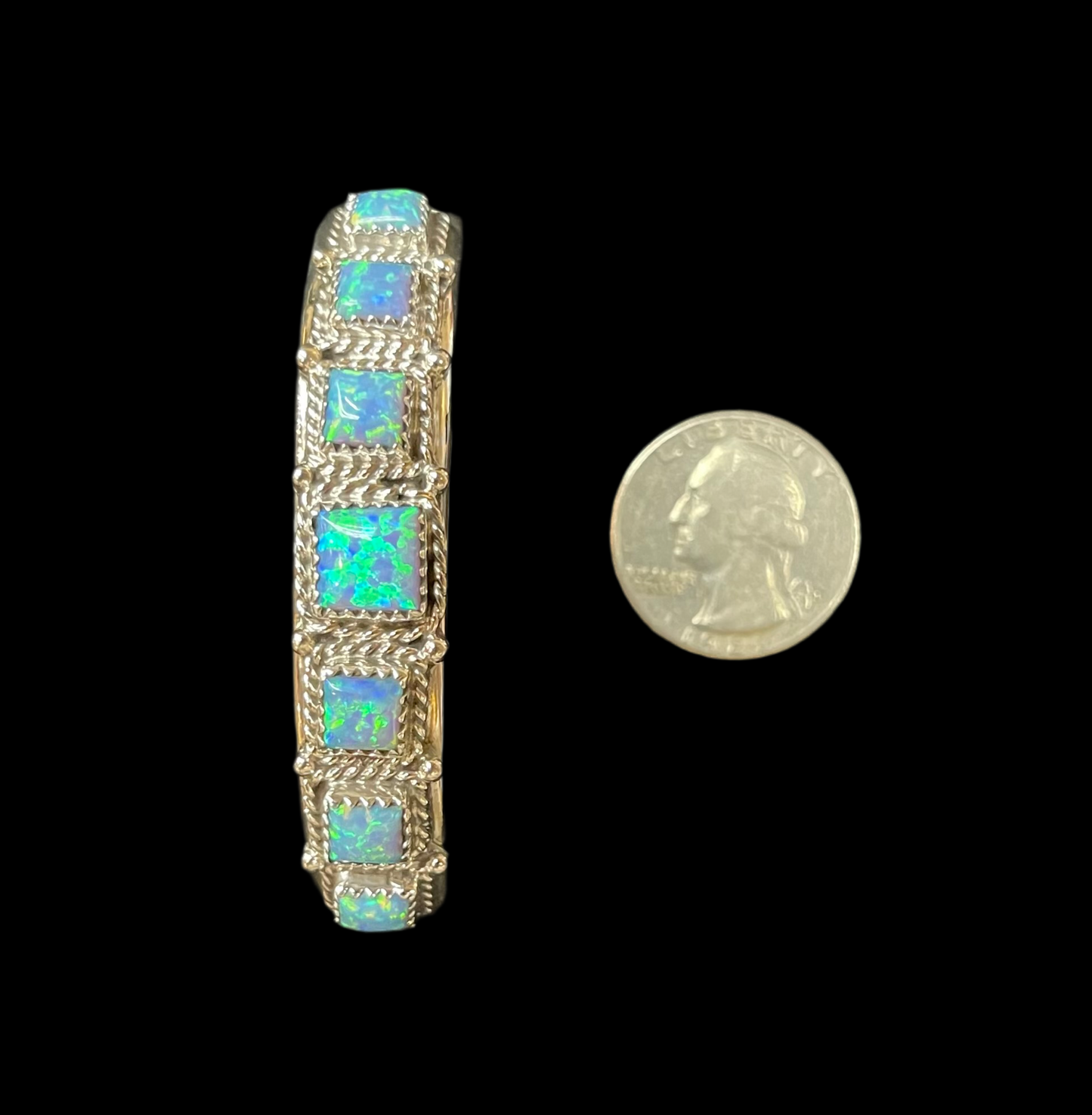 6"-7" 7 Stone Blue Opal Adjustable Cuff by Davey Morgan, Navajo