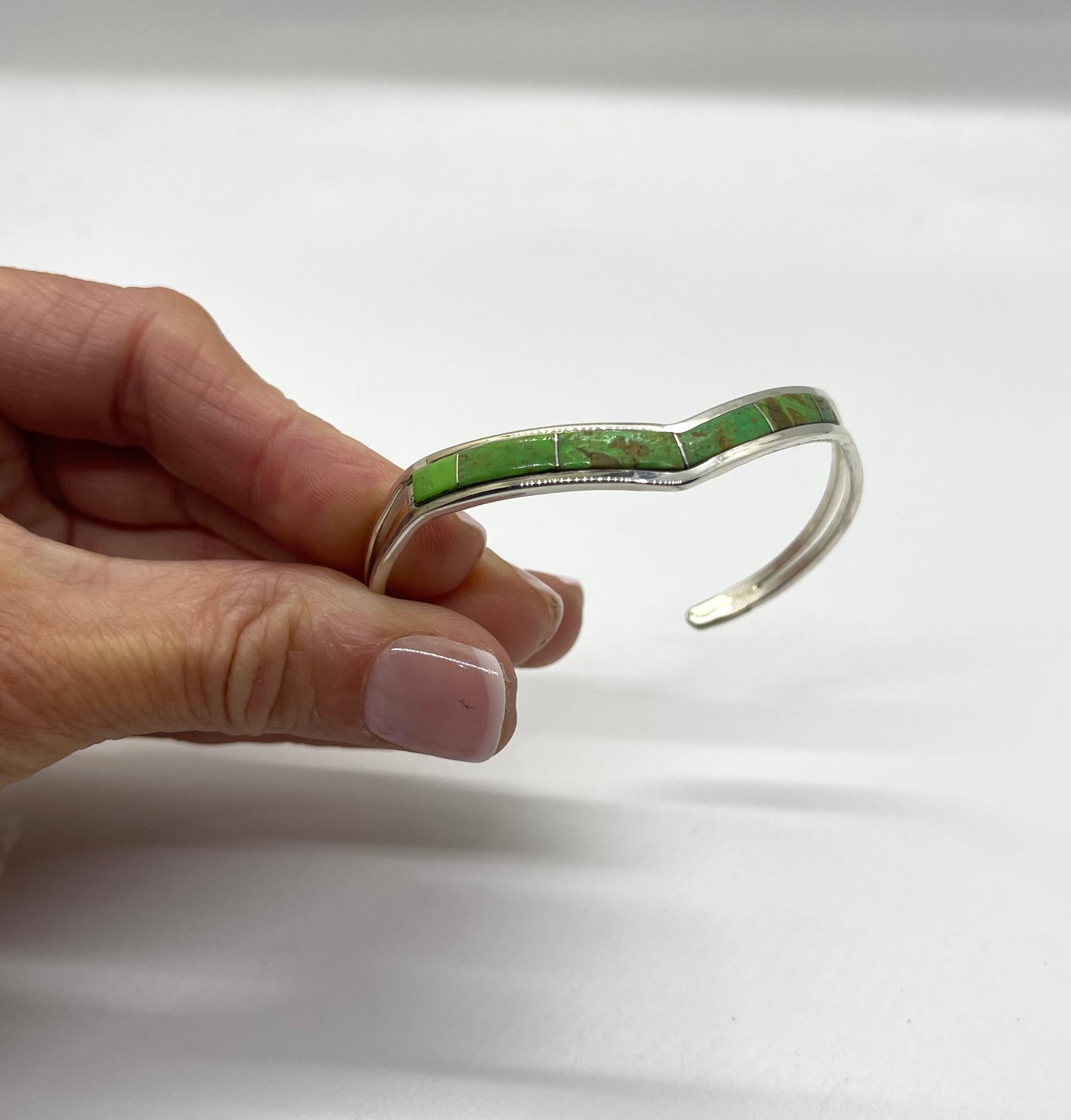 6" Green Gaspeite Inlay Cuff by Jamie Johnson, Navajo