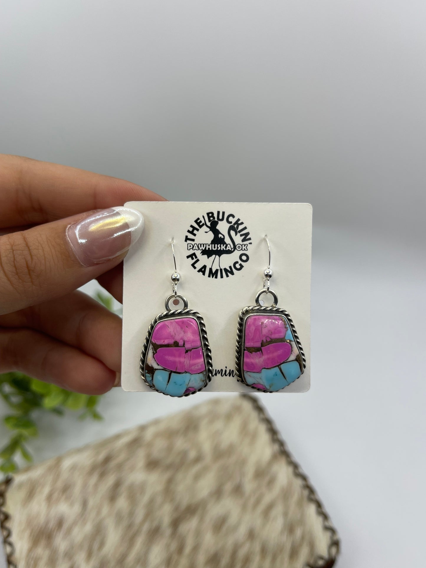 Cotton Candy Dangle Earrings by Chassity Belone, Navajo