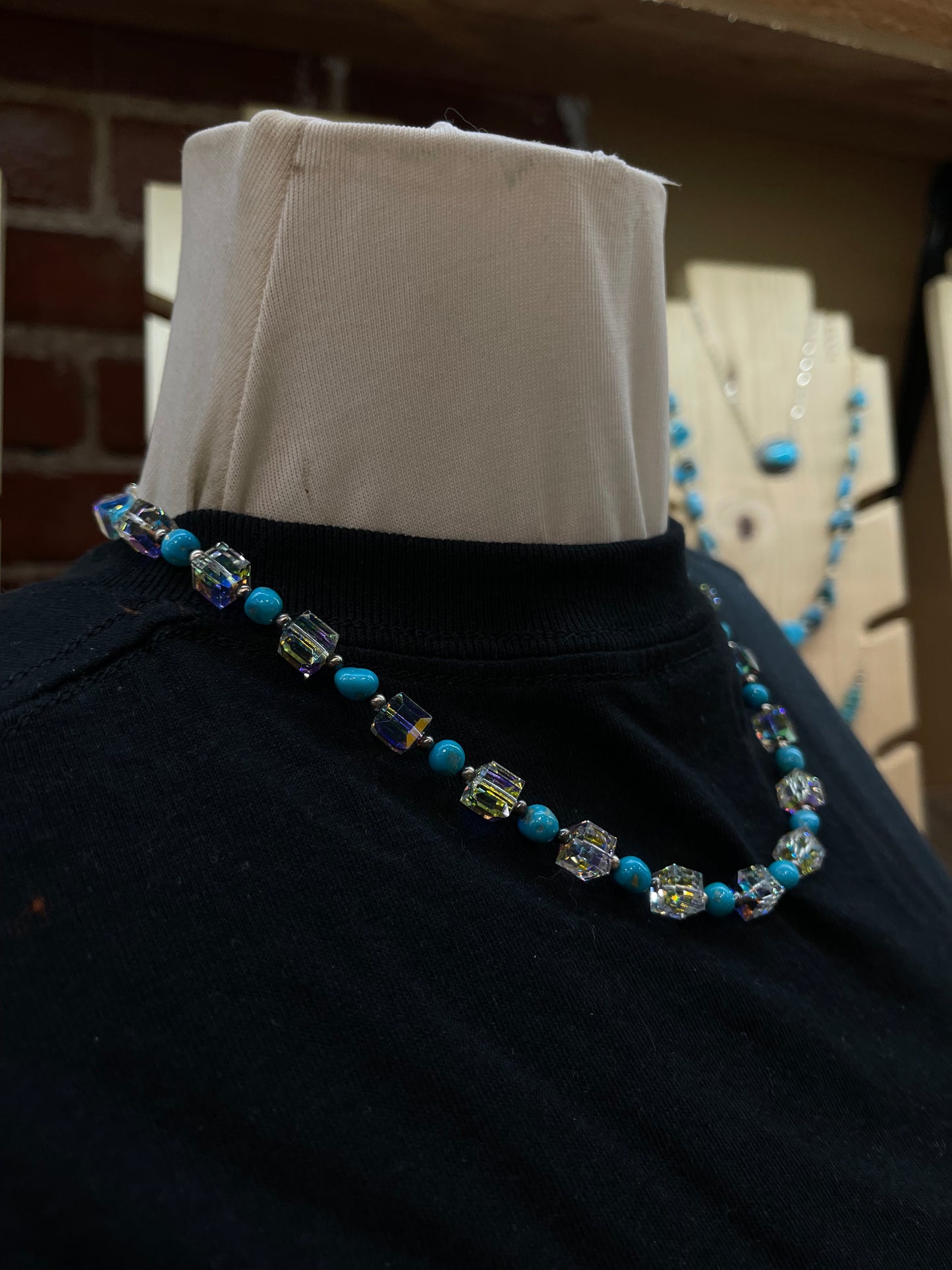 9" Swarovski Crystal and Turquoise Nugget Necklace