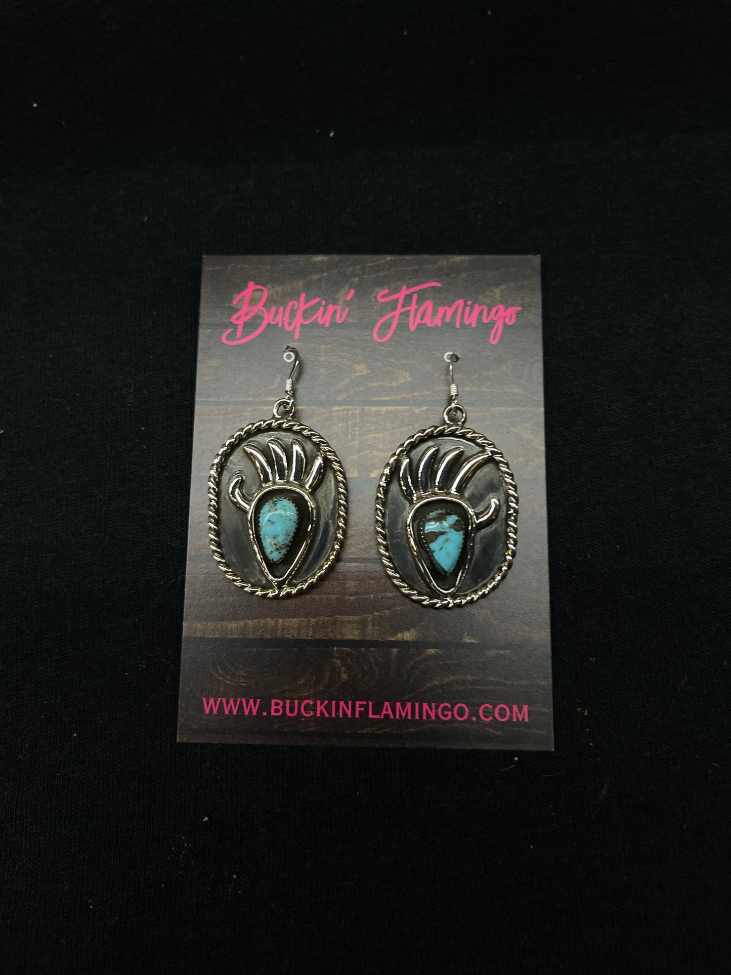 Turquoise Bear Claw Dangle earrings by Jimson Belin, Navajo