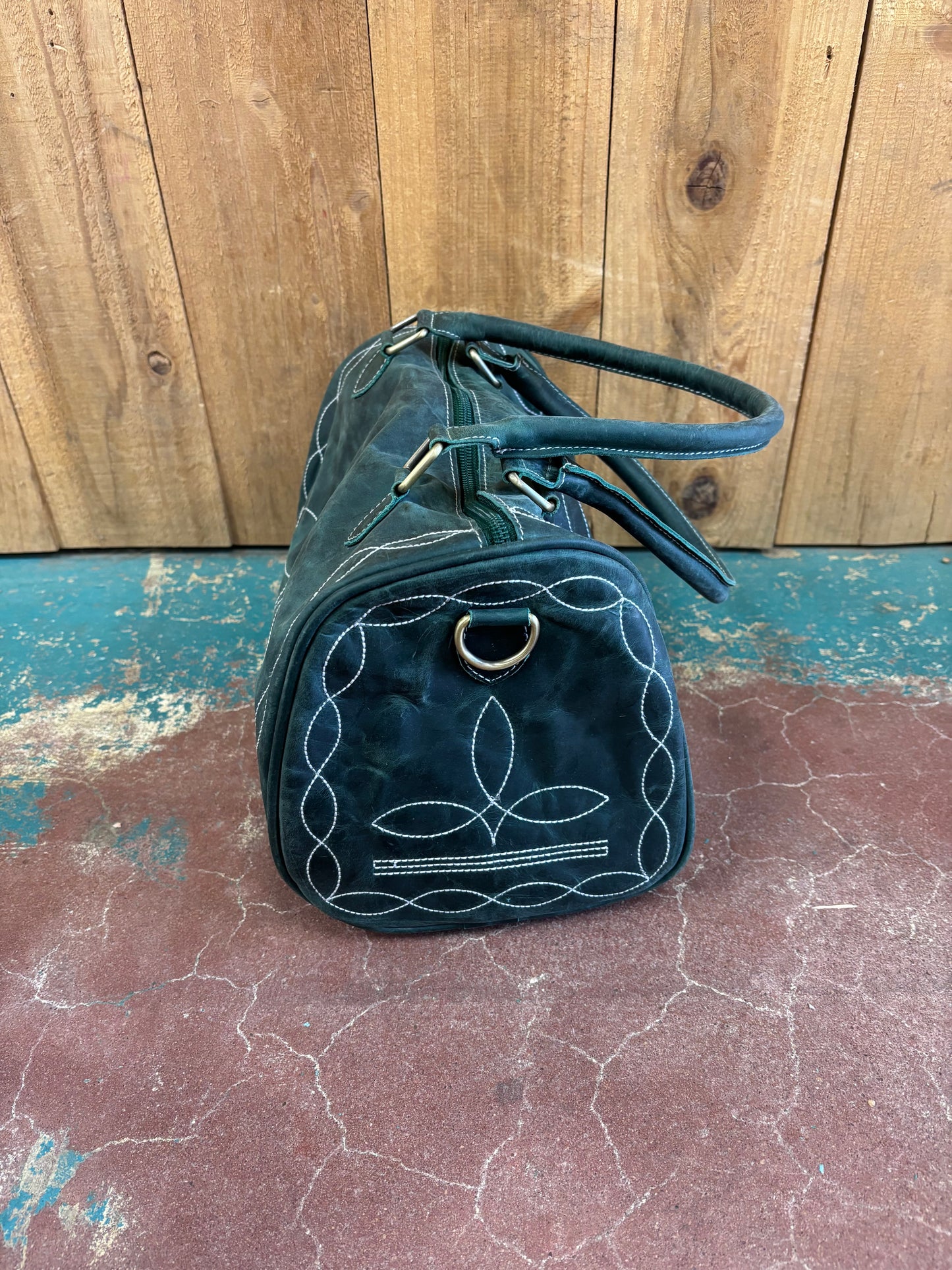 Green Leather Boot Stitch Overnight Speedy Bag Purse (Version 1)