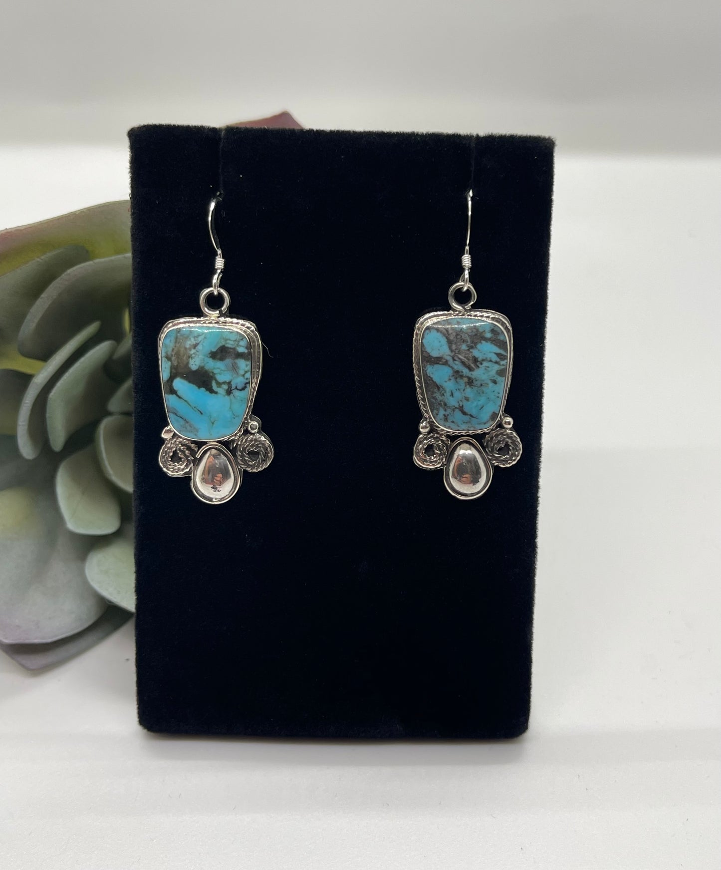 Kingman Turquoise Dangle Earrings by Sheena Jack, Navajo