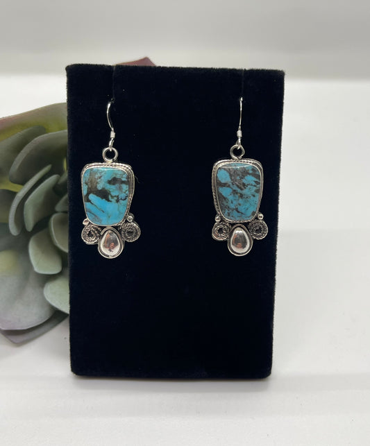 Kingman Turquoise Dangle Earrings by Sheena Jack, Navajo