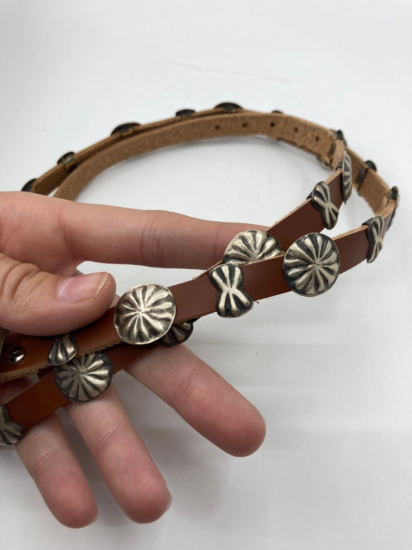 36" Leather Concho Hat Band by Joan Begay, Navajo