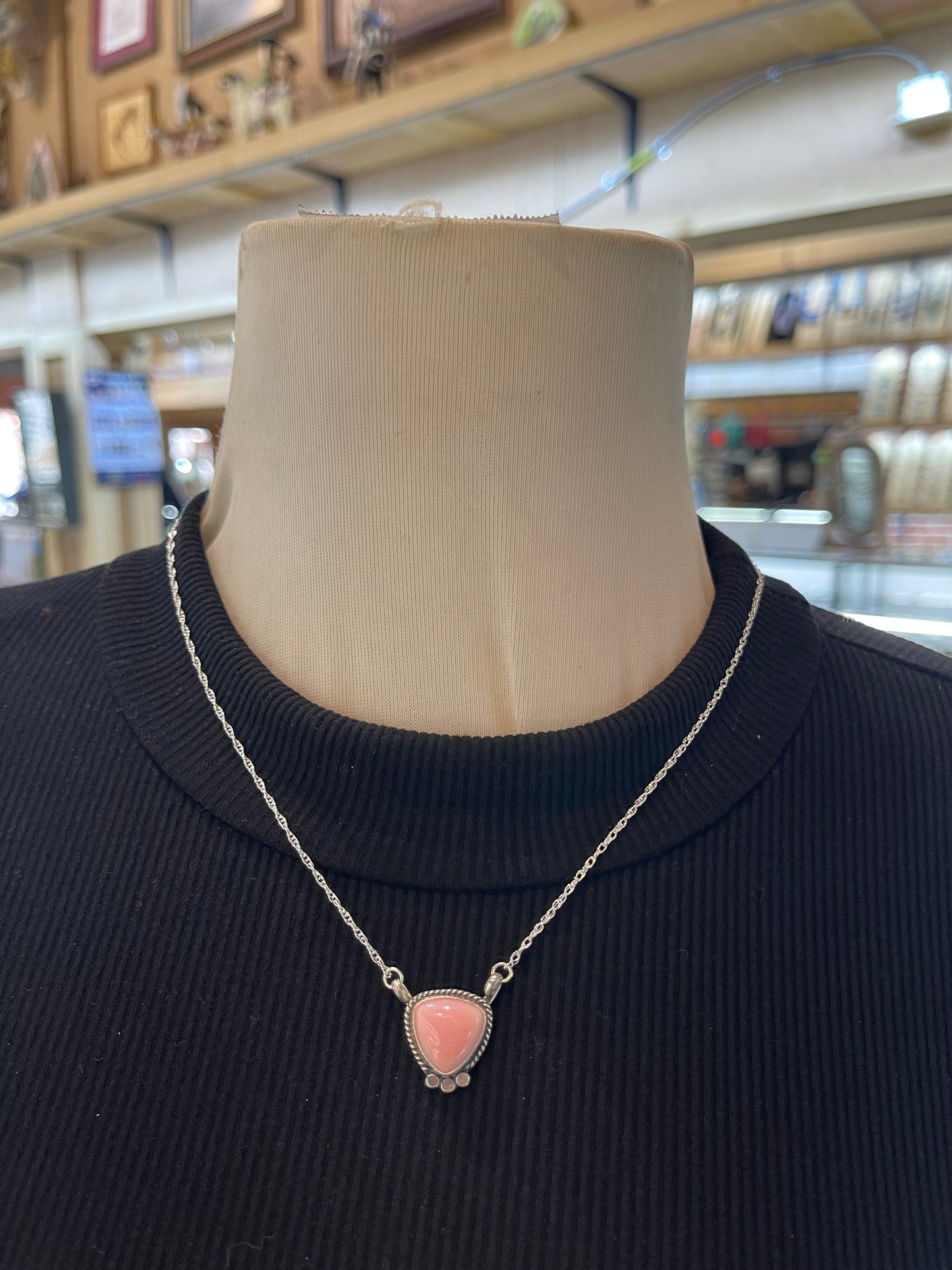 18" Pink Conch Shell Dainty Necklace by Sharon McCarthy, Navajo