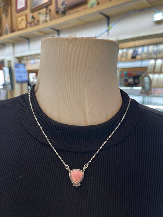 18" Pink Conch Shell Dainty Necklace by Sharon McCarthy, Navajo