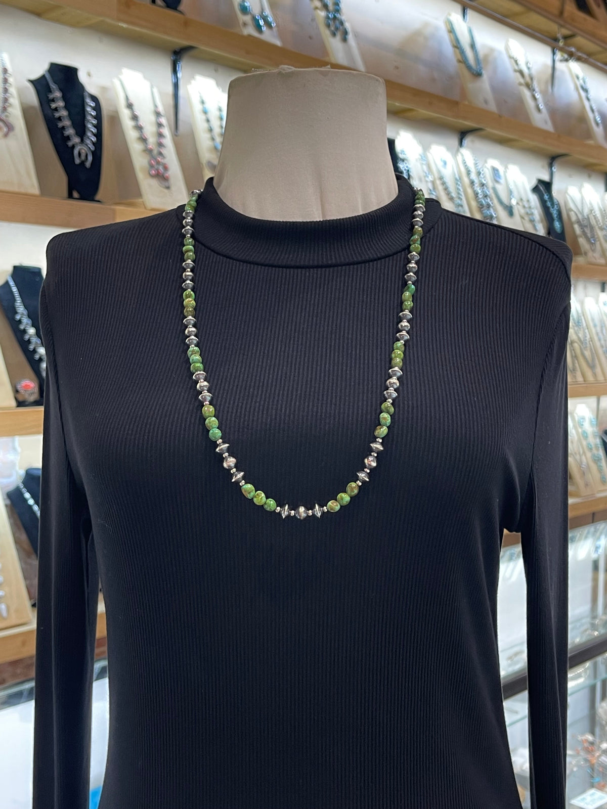 30" Navajo Style Pearls with Sonoran Gold Turquoise Necklace