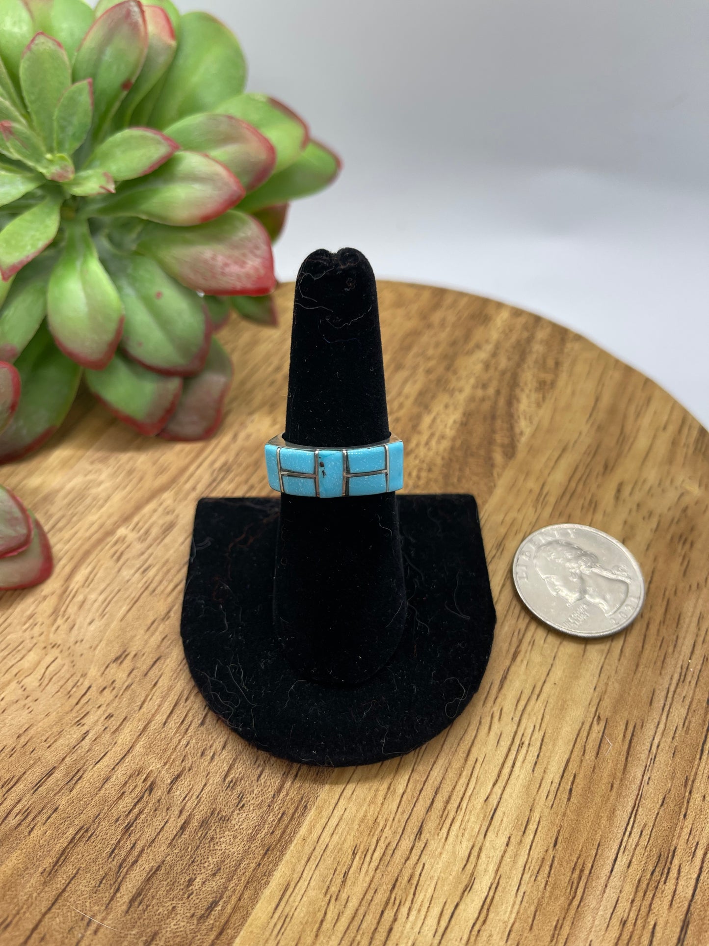 7.5 Inlay Turquoise Ring by Verna Kanesta, Zuni