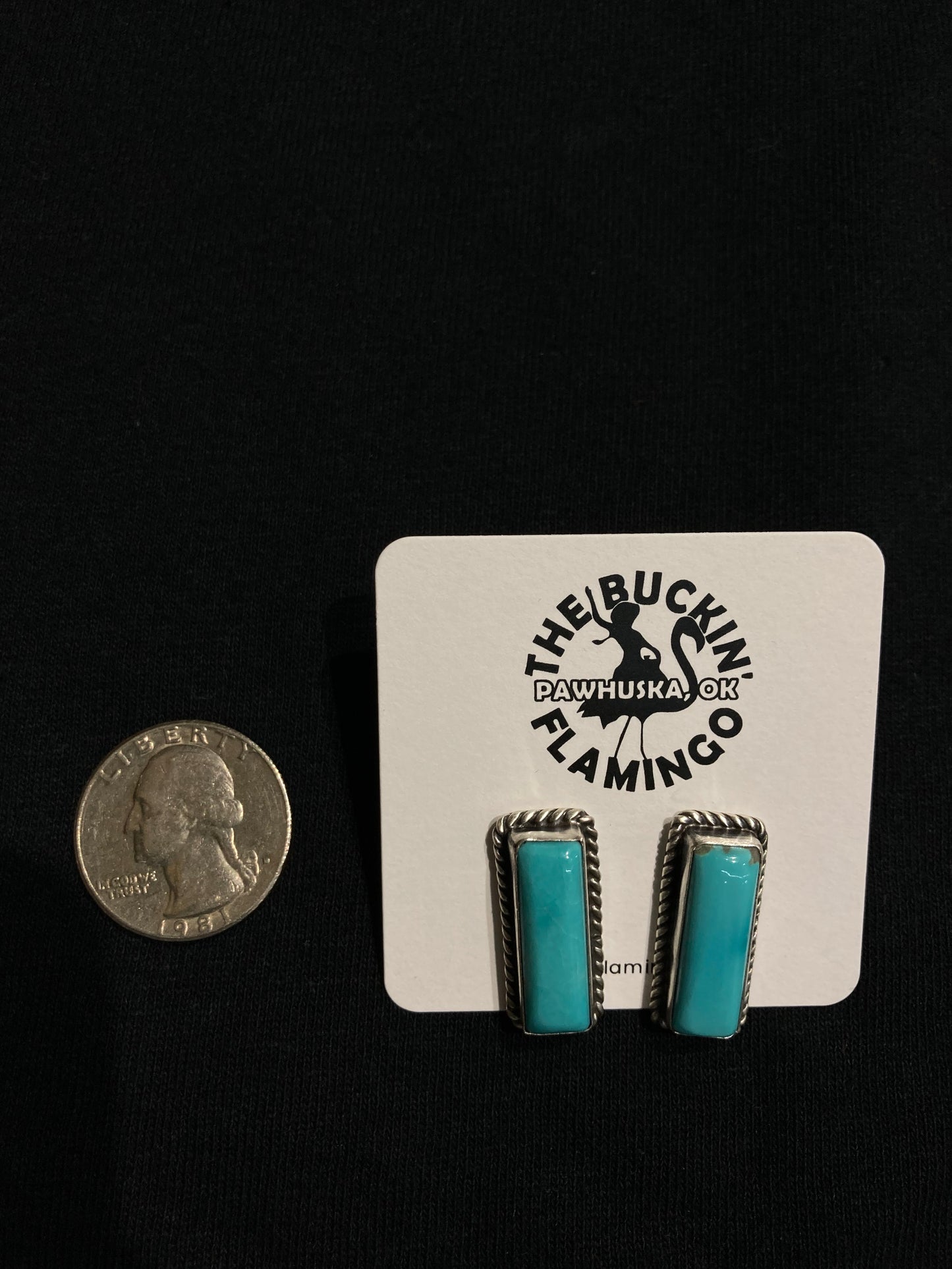 Kingman Turquoise Bar Post earrings by Judith Dixon, Navajo