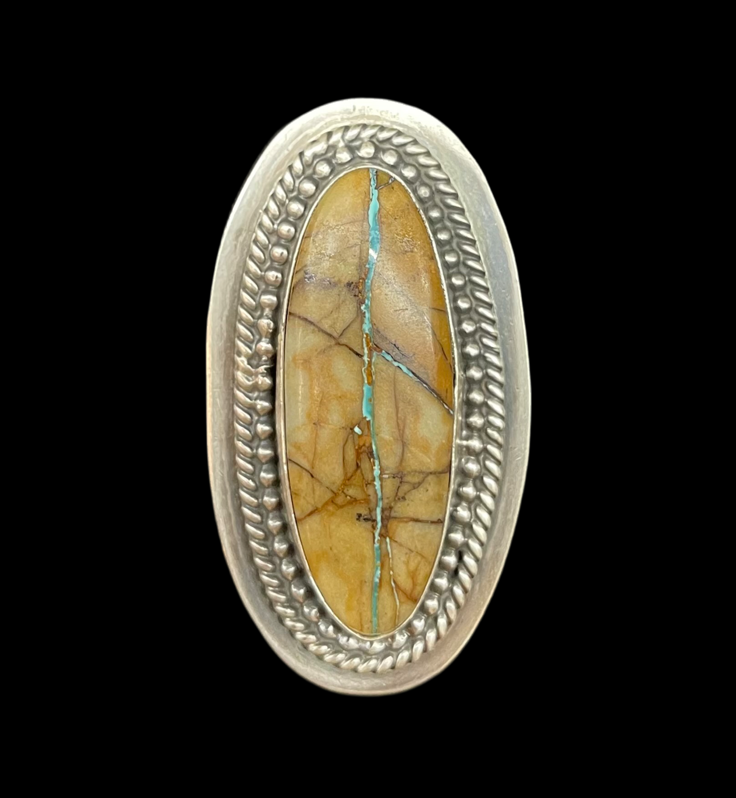 8.0-12.0 Ribbon Turquoise Adjustable Ring by Delbert Secatero, Navajo