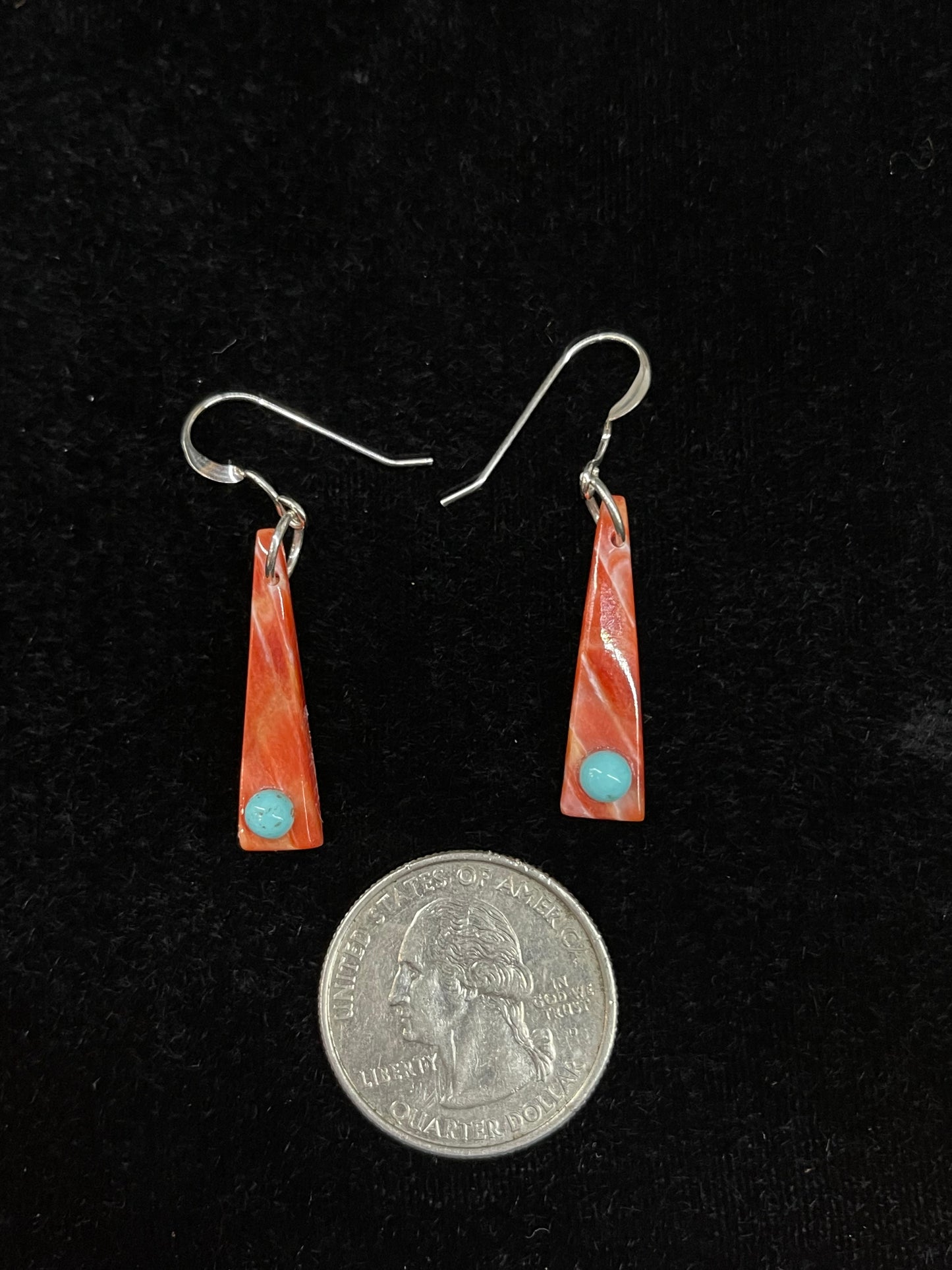 Spiny Oyster and Turquoise Dangle Earrings by Jesus Espino, Zuni