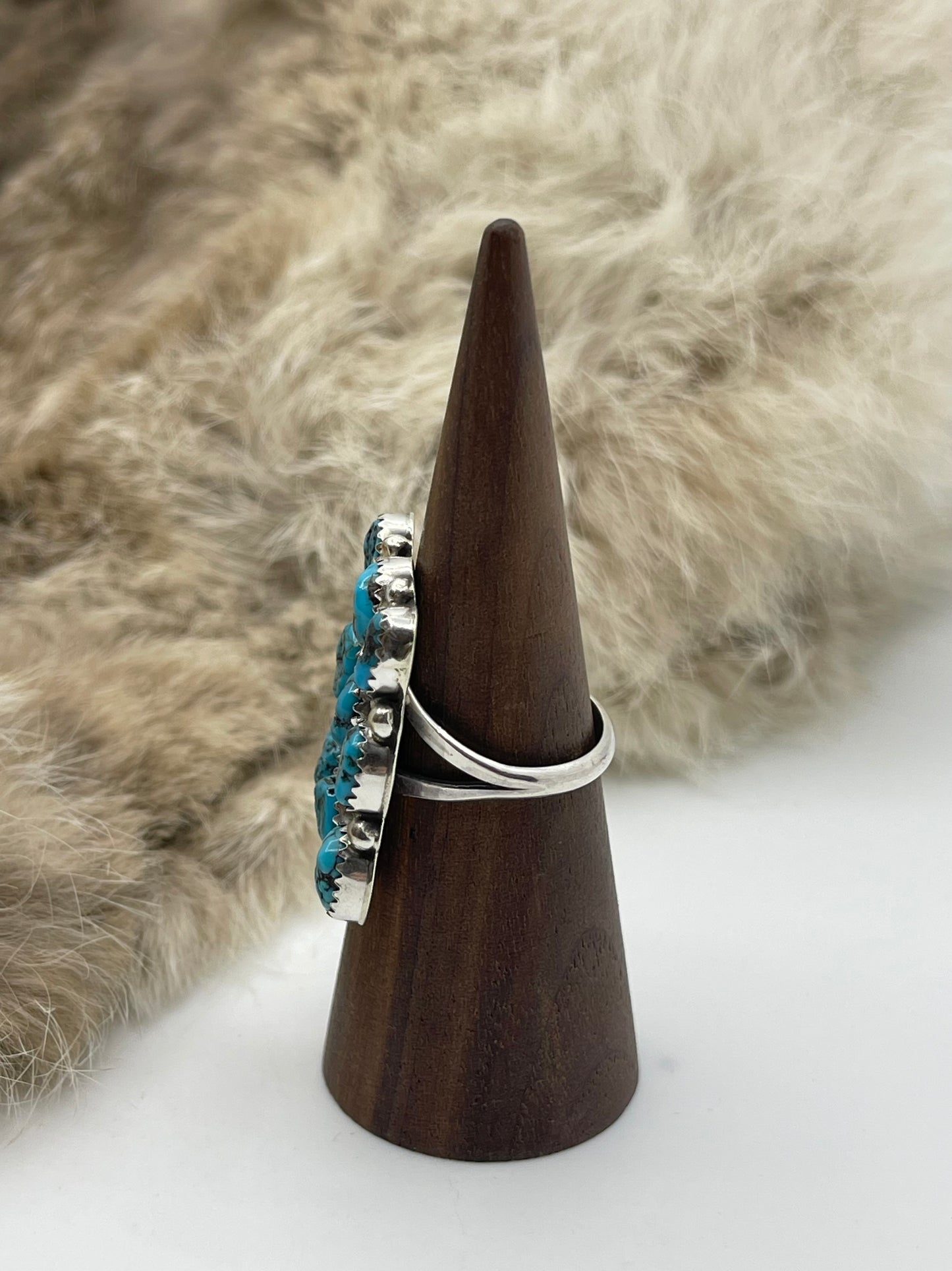 9.0 9 Stone Square Turquoise Ring by Herbert Begay, Navajo