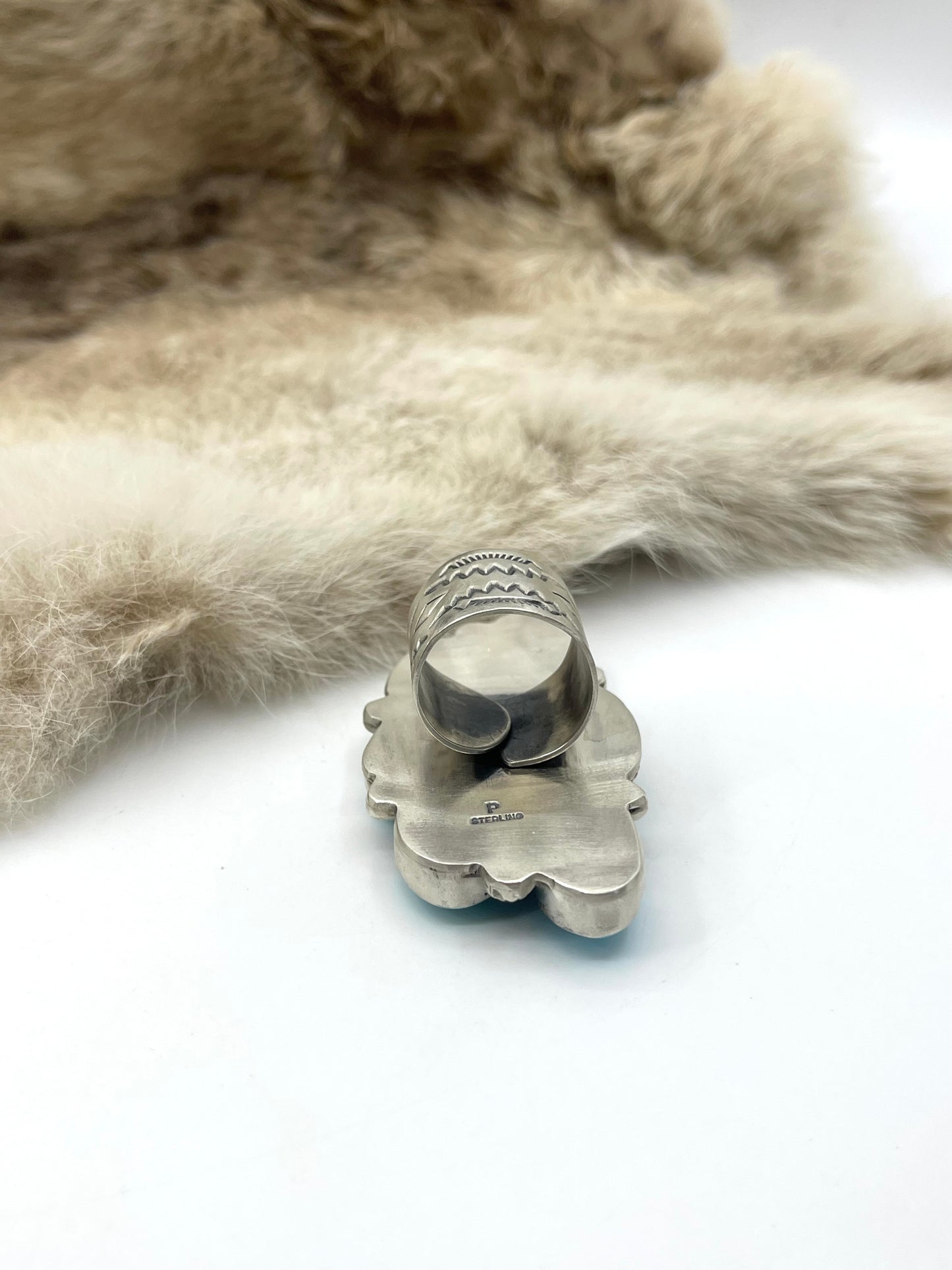Adjustable (6.0-10.) High Grade Kingman Turquoise Half Cluster Ring by Thompson Piaso, Navajo